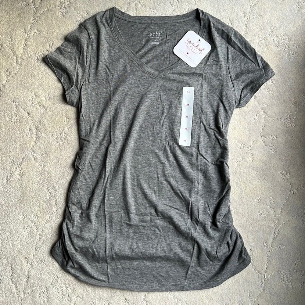 Maternity Gray Vneck Short Sleeve Jersey Tshirt